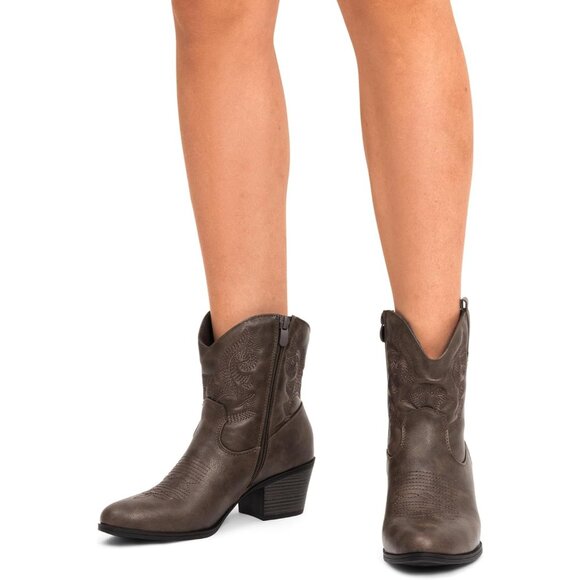 DREAM PAIRS Ankle Boots Women's Brown Leather Fashion Low chunky Heel Round Toe - Picture 6 of 7